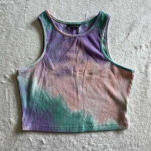 Shein  size medium Tie-dye ribbed crop top mermaid rainbow purple/blue/pink